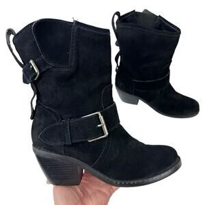 Dolce Vita Black Suede Leather Mid Calf Moto Boots  Adjustable Buckle Size 7.5